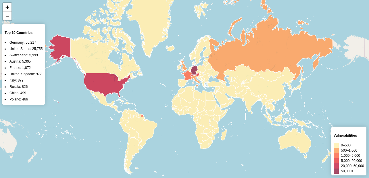 Affected sites global world map.